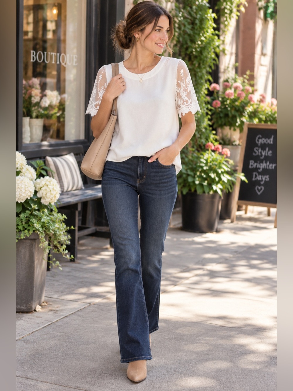 Lulus Lisa Marie White Embroidered Lace Sleeve Blouse XS